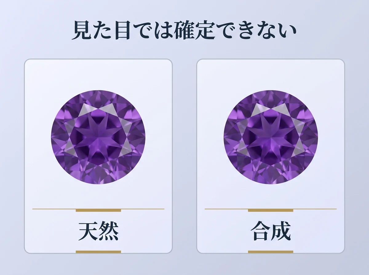 見た目が同じ2つのアメジストを並べた比較図
