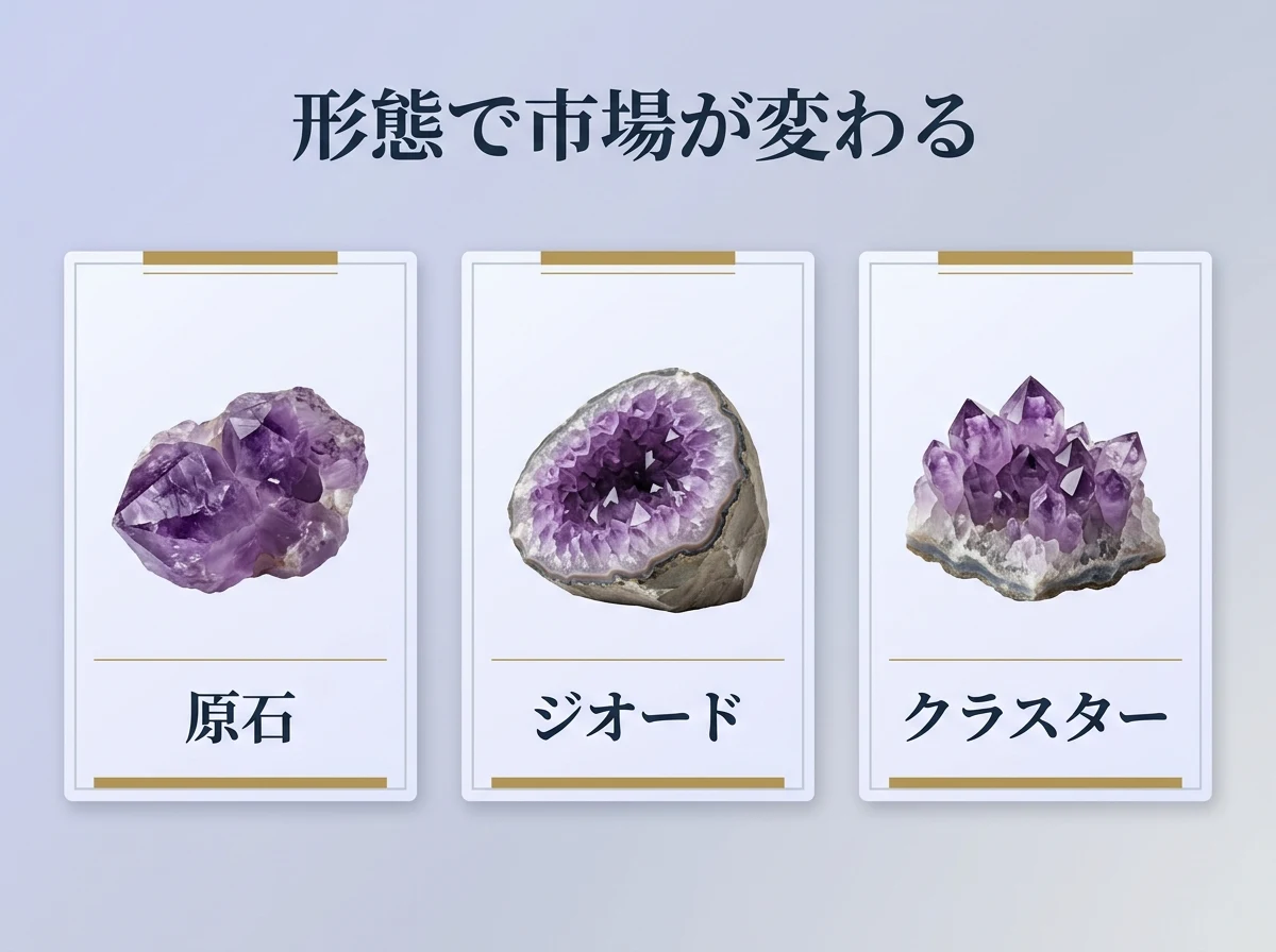 アメジストの原石・ドーム・クラスターの買取｜宝石店と鉱物店で扱いが