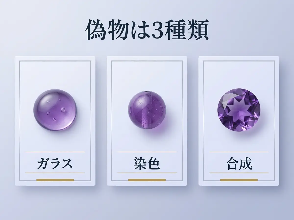 ガラス・染色・合成の3種類を並べた比較図