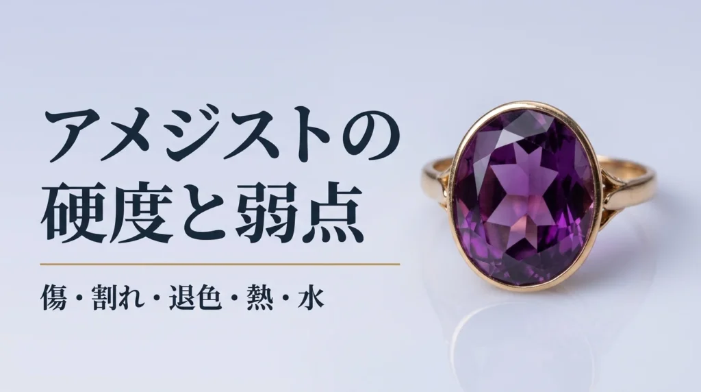 紫の宝石アメジストの指輪を置いた写真