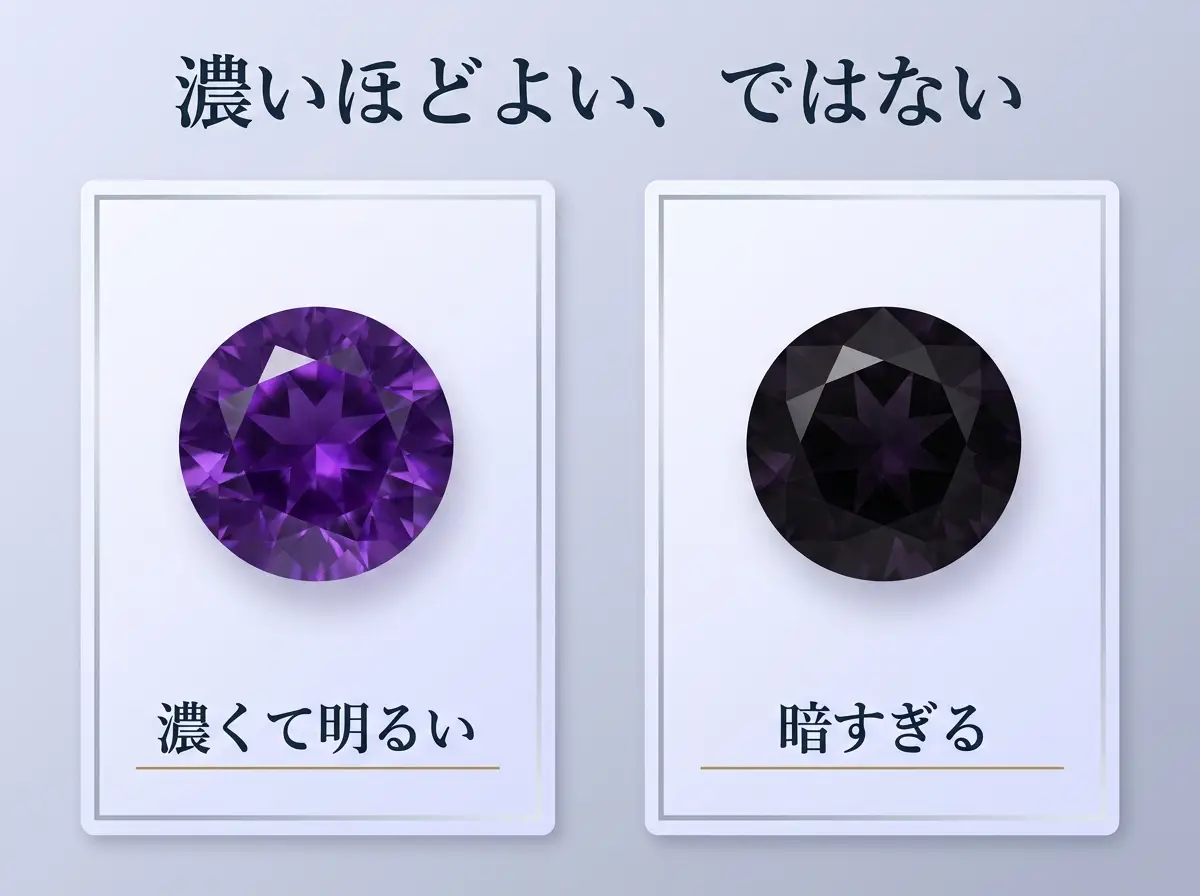濃くて明るい石と、暗すぎて沈んだ石を並べた比較図