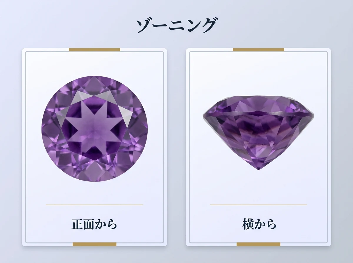 正面から見た石と横から見た石でゾーニングの見え方を比べた図