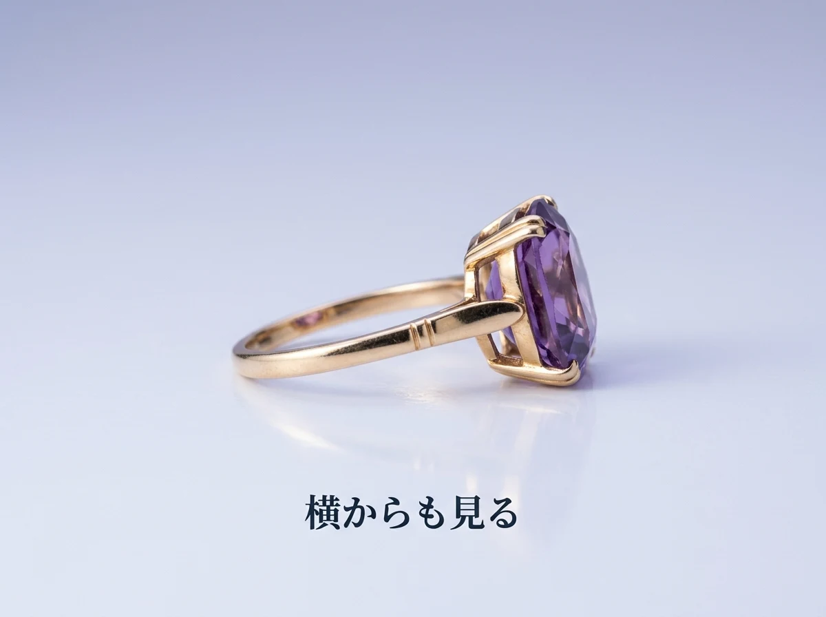 横から見たアメジストの指輪