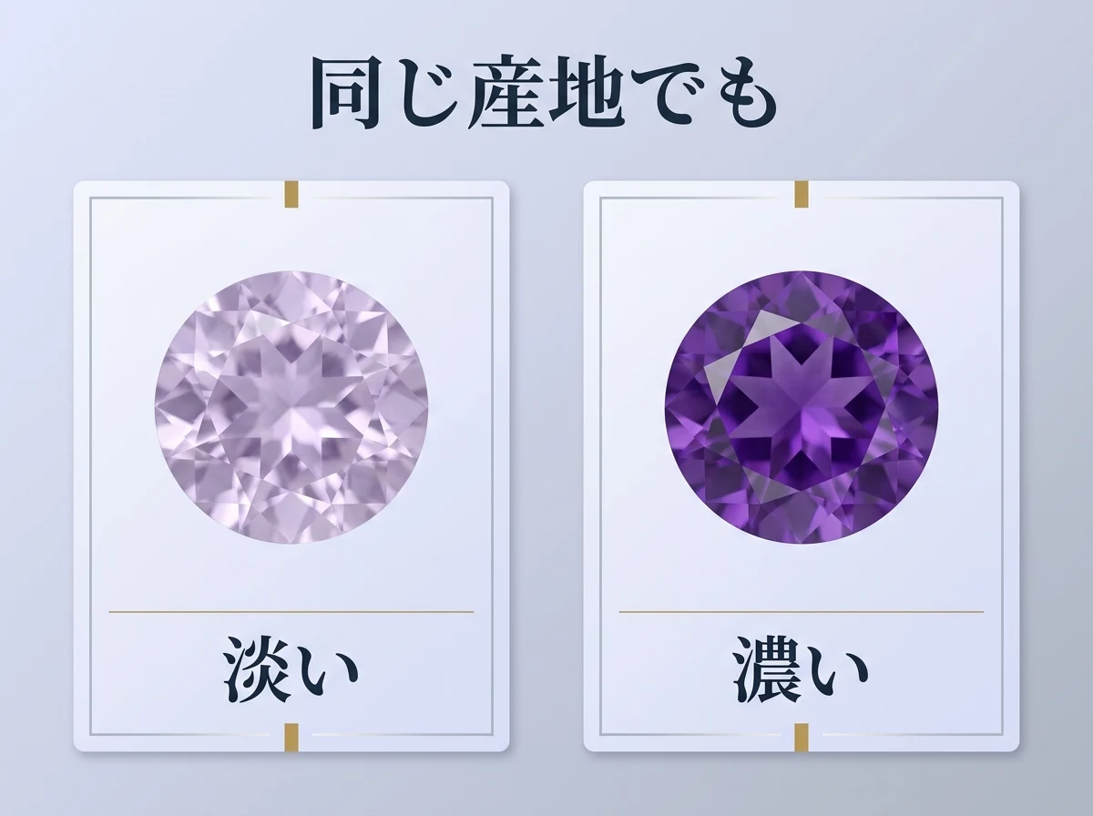 同じ産地でも淡い石と濃い石があることを示した比較図