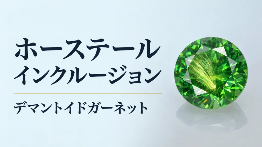 放射状のホーステールインクルージョンが見えるデマントイドガーネットのルース