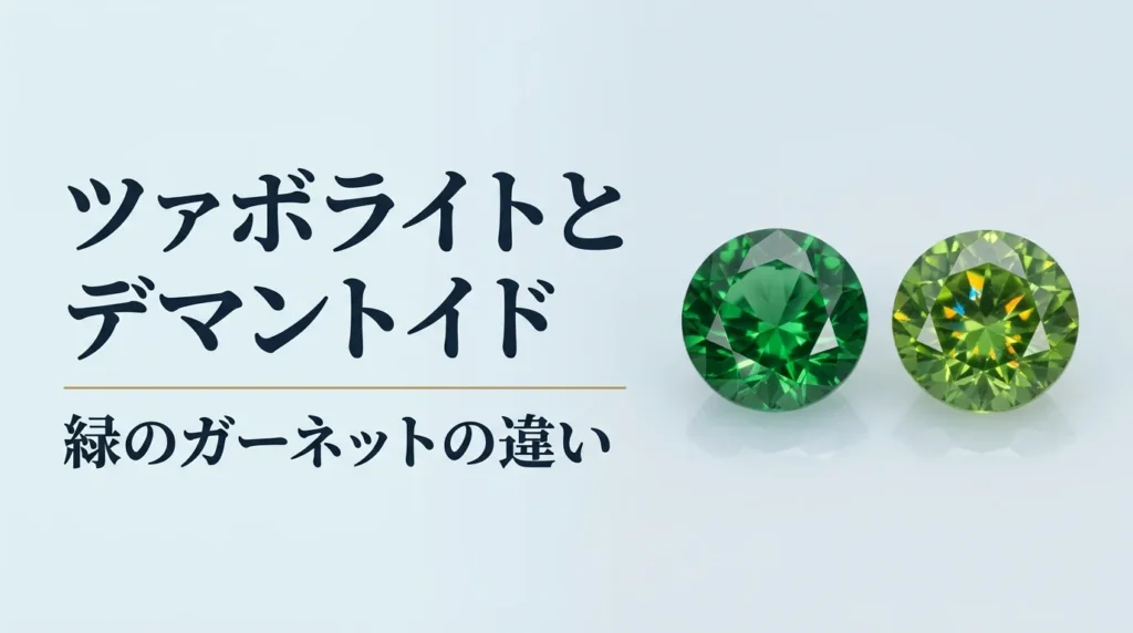 並べて置いたツァボライトとデマントイドガーネットのルース