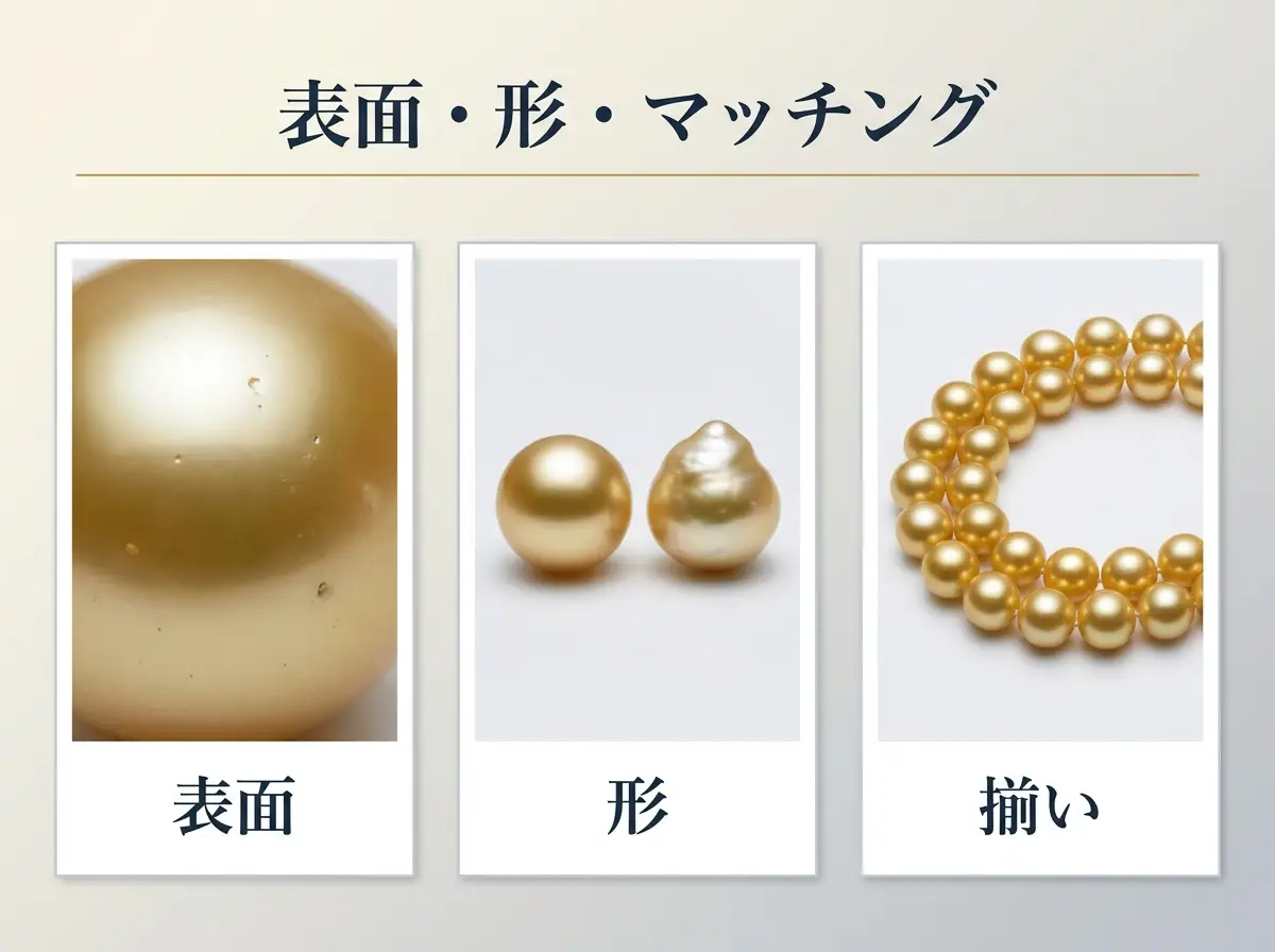 表面・形・揃いの3つを並べた図