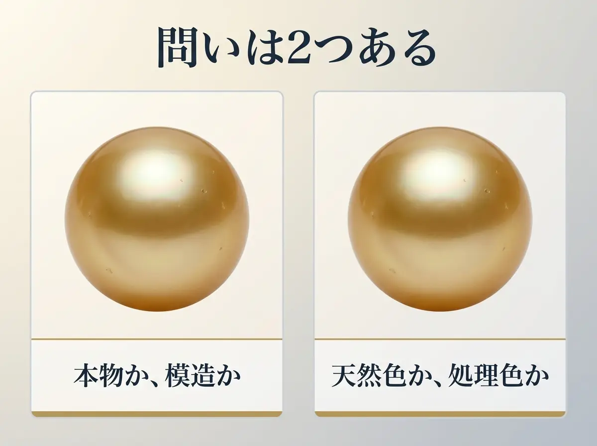 ゴールデンパールの見分け方｜模造・染色・天然色を分けて見る。店頭で