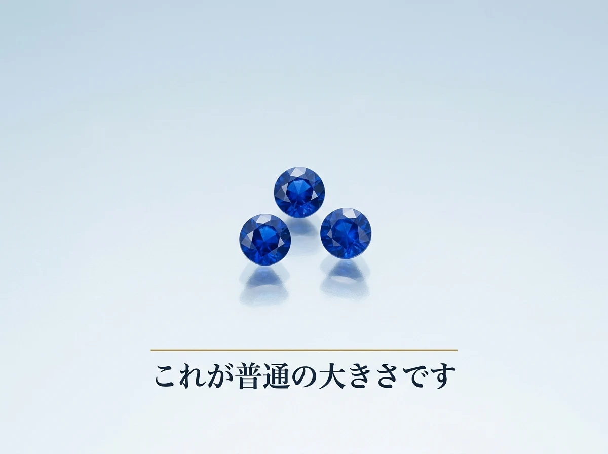 小さな青いアウイナイトのルースが3粒まとまって置かれた写真