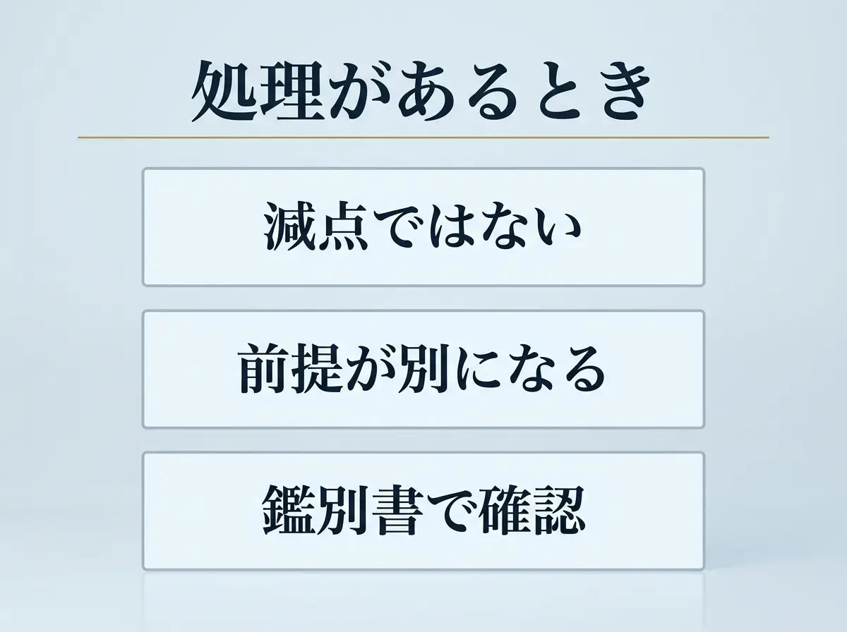 処理の有無が減点ではなく評価の前提の違いであることを示した図