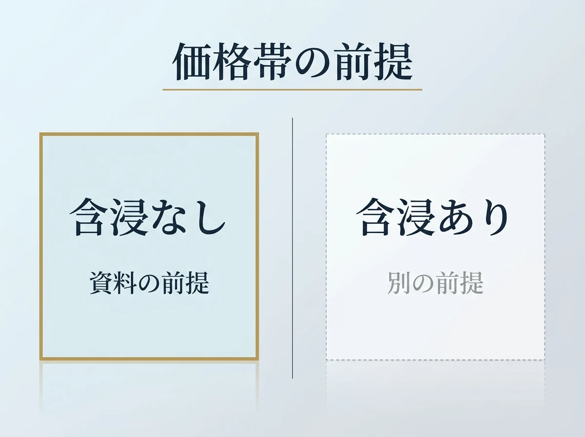 業界資料の価格帯が含浸なしを前提にしていることを示した図