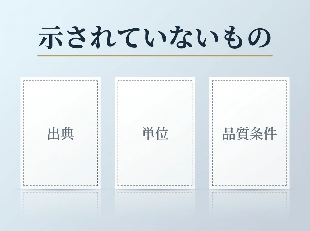ダイヤモンドとの比較に出典・単位・品質条件のいずれも示されていないことを示した図
