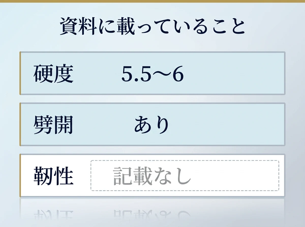 硬度と劈開は資料に記載があるが靭性の欄だけが空いていることを示した図