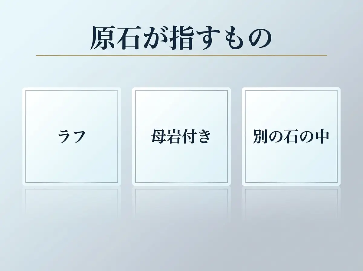 原石という言葉が3つの異なる状態を指していることを示した図