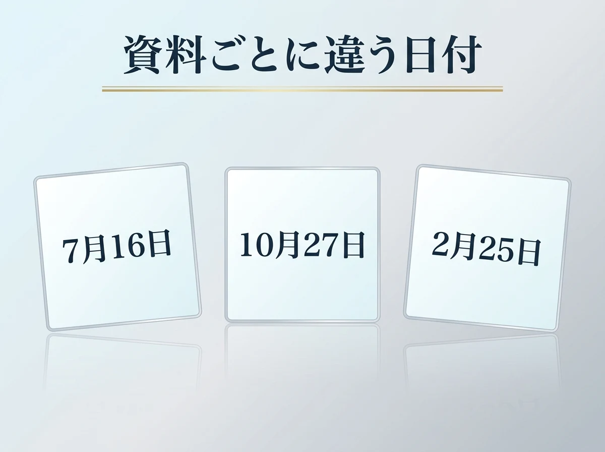 誕生日石の日付が資料によって食い違っていることを示した図
