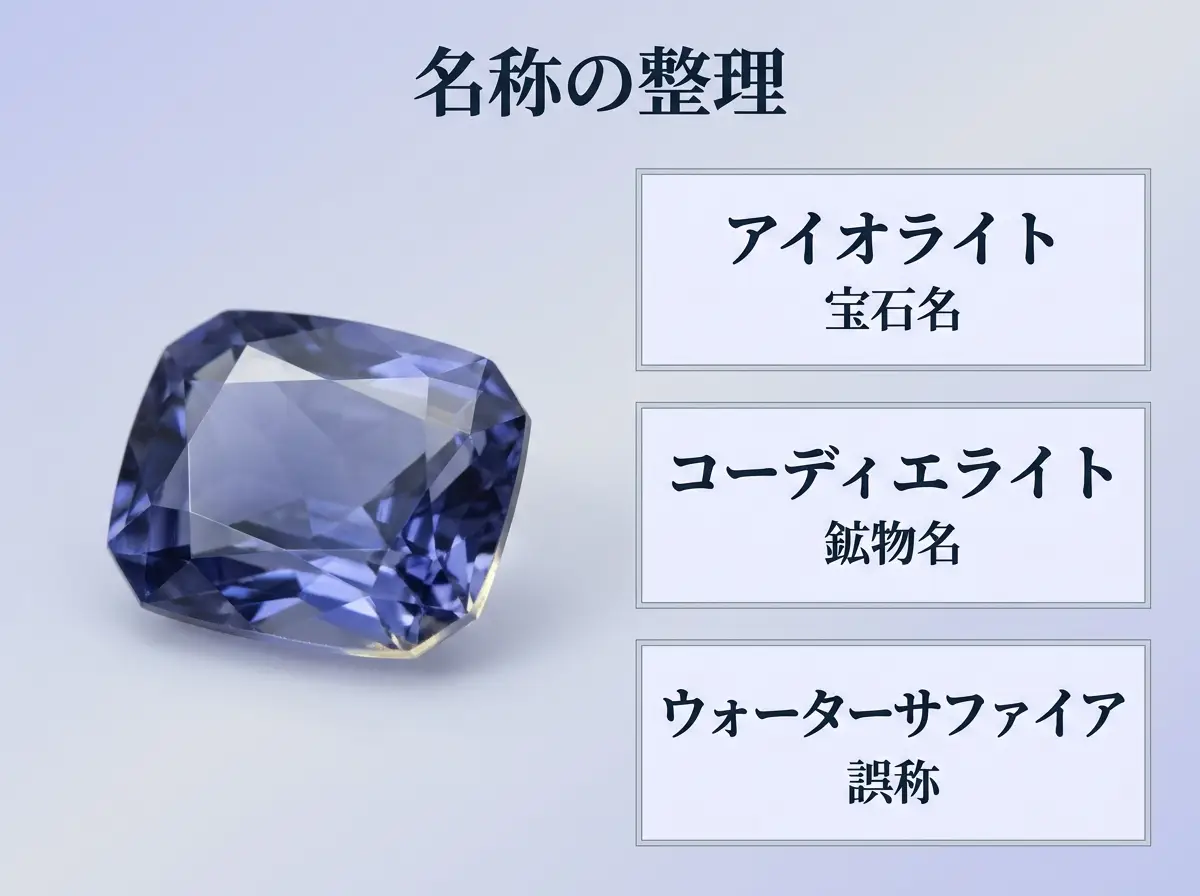 アイオライトの名称の整理を示した図