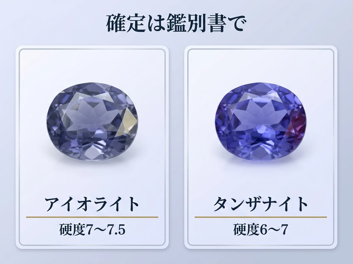 アイオライトとタンザナイトを並べた比較図