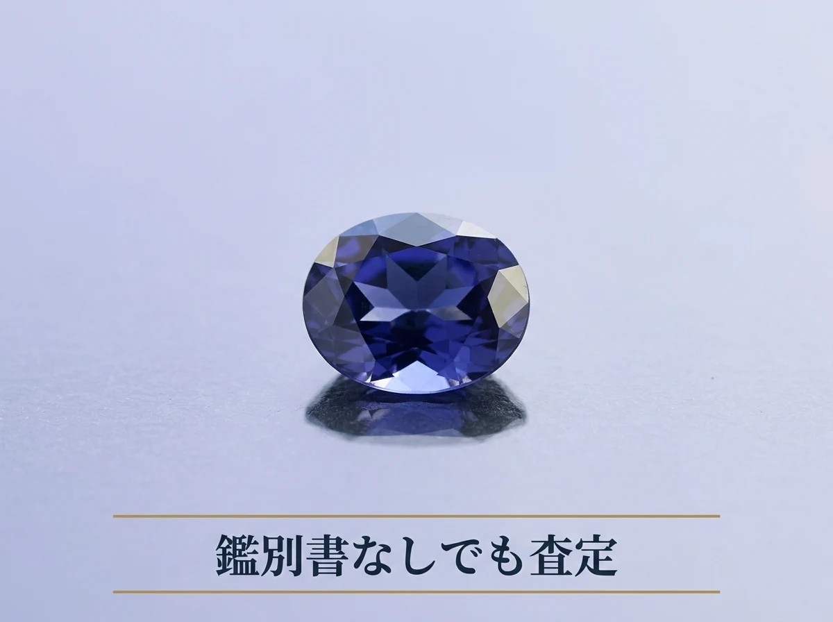 スレートの上に正面から置かれたアイオライトのルース