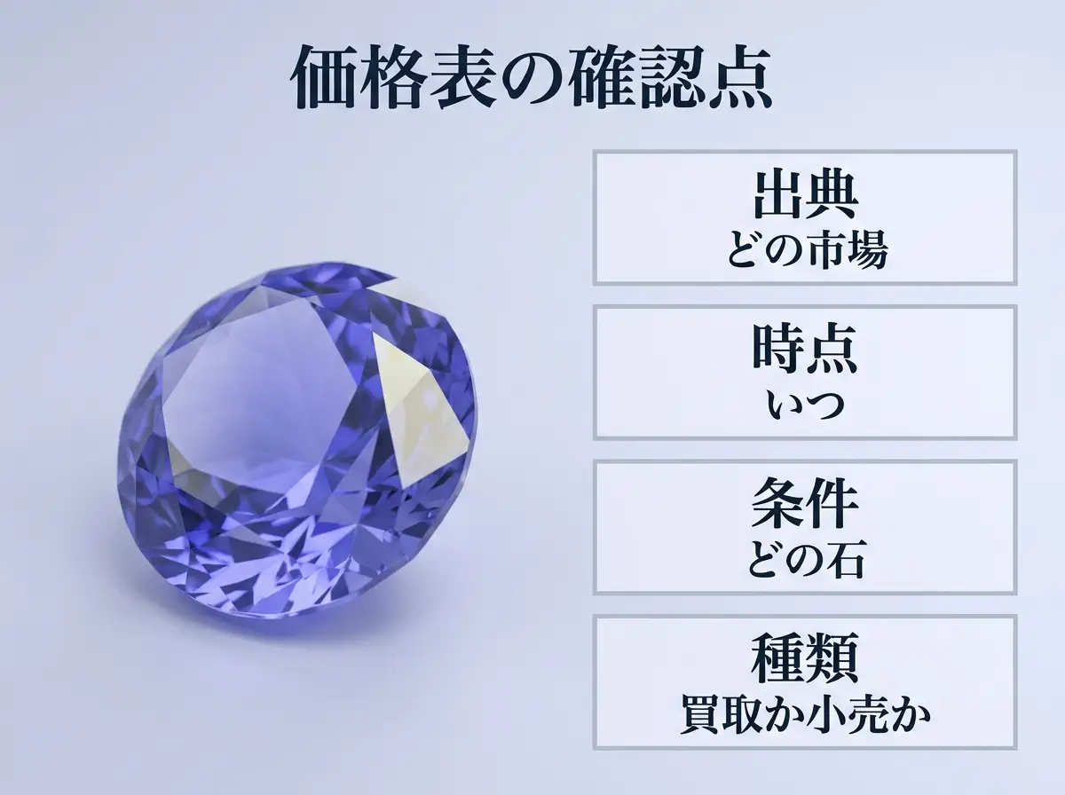 価格表の確認点を示した図
