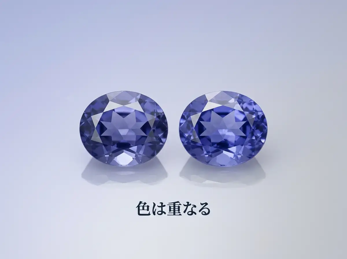 よく似た青紫色のアイオライトとタンザナイトのルース