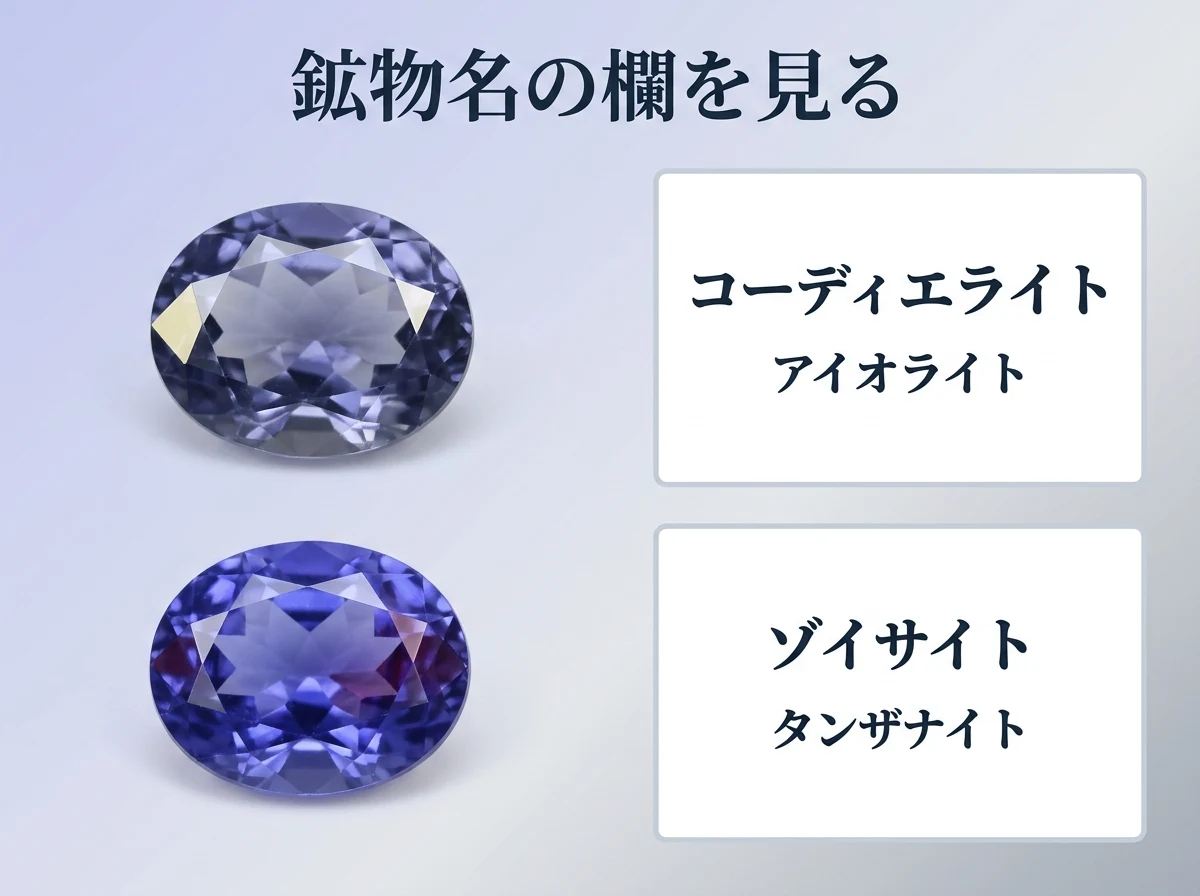 鑑別書の鉱物名の欄で確定することを示した図