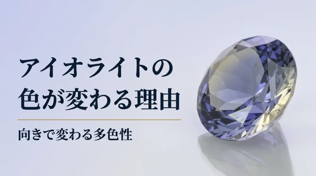 光にかざして色が変わって見えるアイオライトのルース