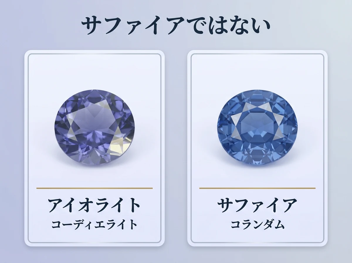 アイオライトとサファイアを鉱物種ごとに並べた比較図