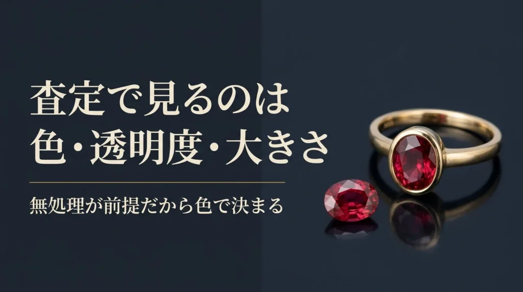 レッドスピネルの金の指輪と1粒のルースを暗い面に並べた写真