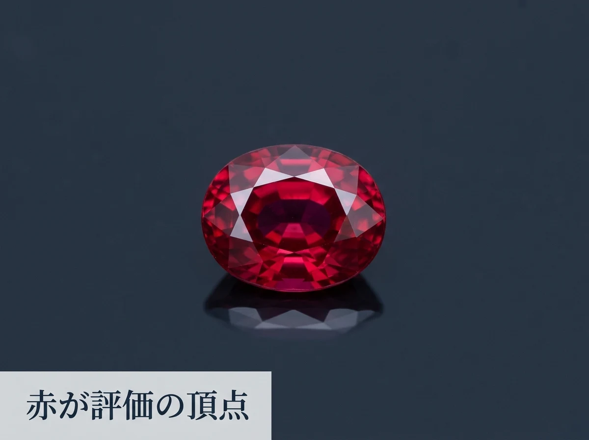 純粋な赤のレッドスピネル1粒を光沢のある暗い面に置いた写真