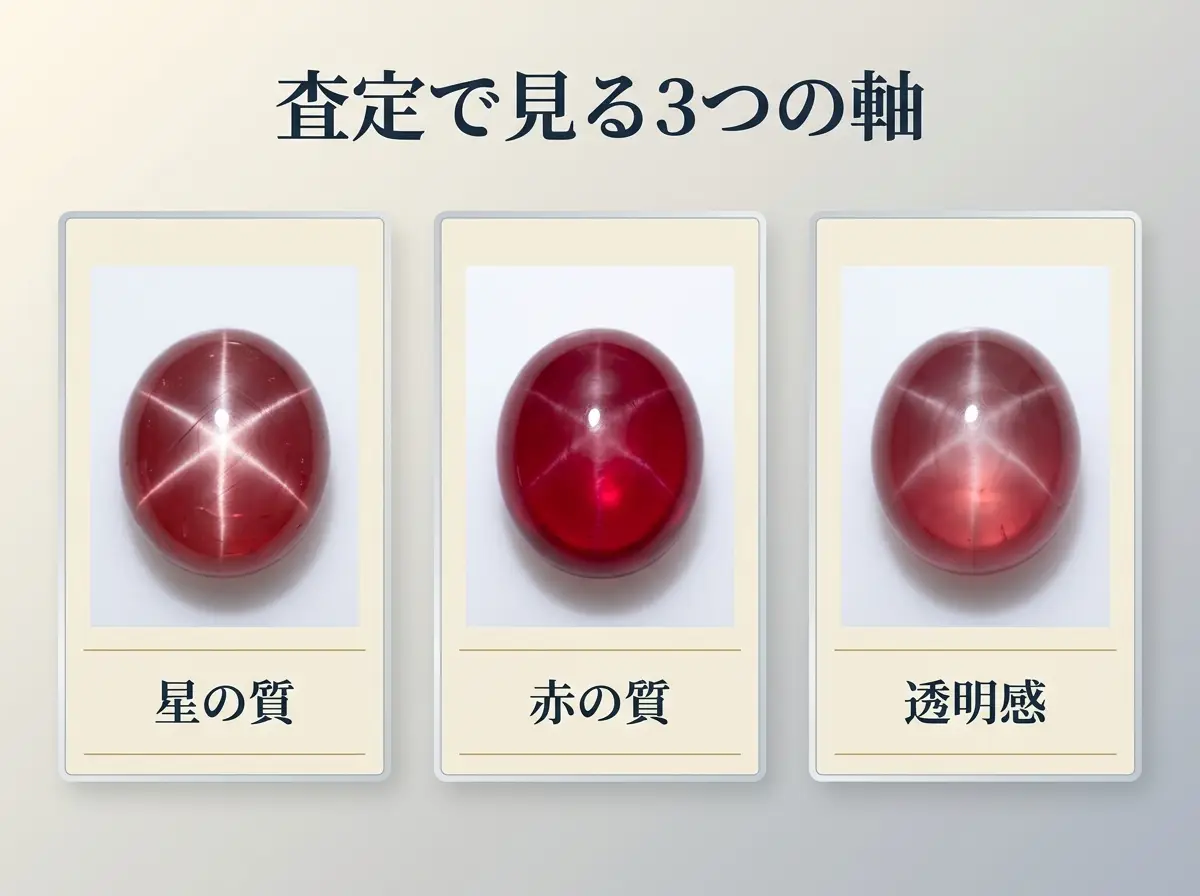 星の質・赤の質・透明感を3枚のカードで示した図