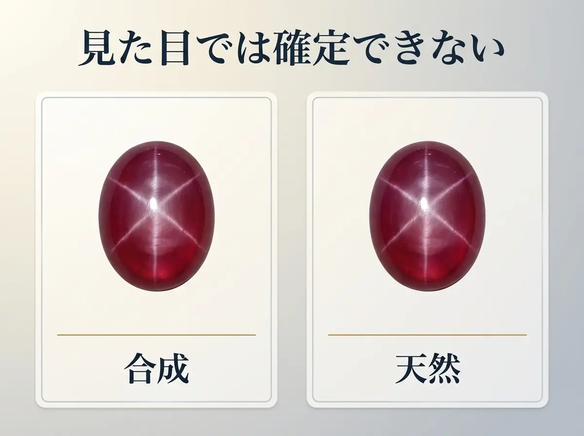 見た目では区別できない2つのスタールビーを並べた図