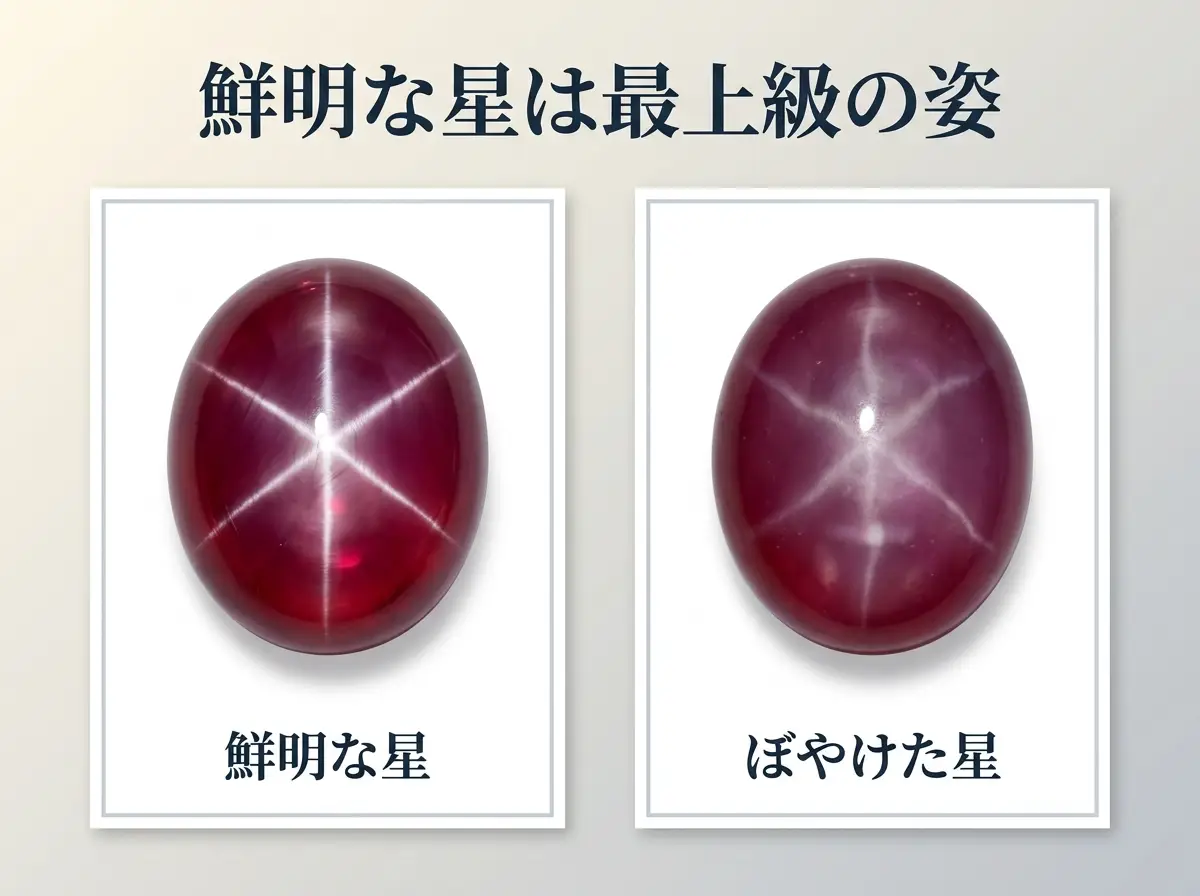 鮮明な星のスタールビーとぼやけた星のスタールビーを並べ、鮮明な星が最上級の姿であることを示す図
