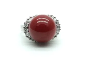 血赤珊瑚 ダイヤ リング Pt900 D0.62ct