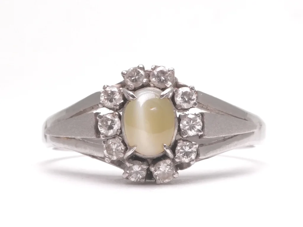 クリソベリルキャッツアイ ダイヤ リング Pt850 0.57ct 0.26ct