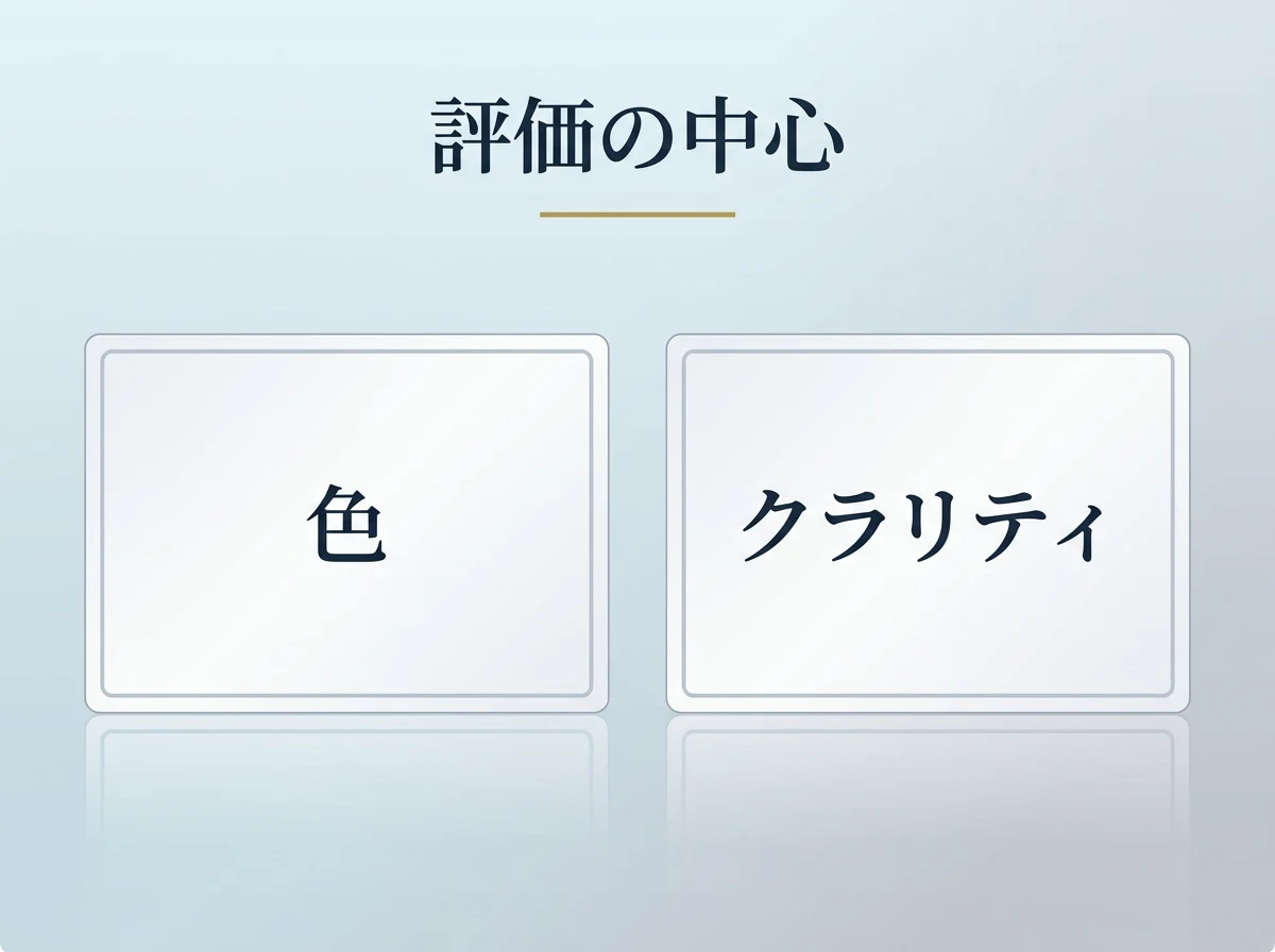 クンツァイトの評価の中心となる2つの要素(色・クラリティ)を示す図