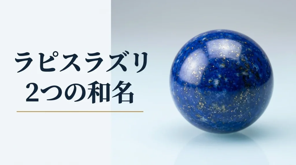 光沢のある面に置いた、金色の粒が散る濃い青のラピスラズリを磨いた球の写真