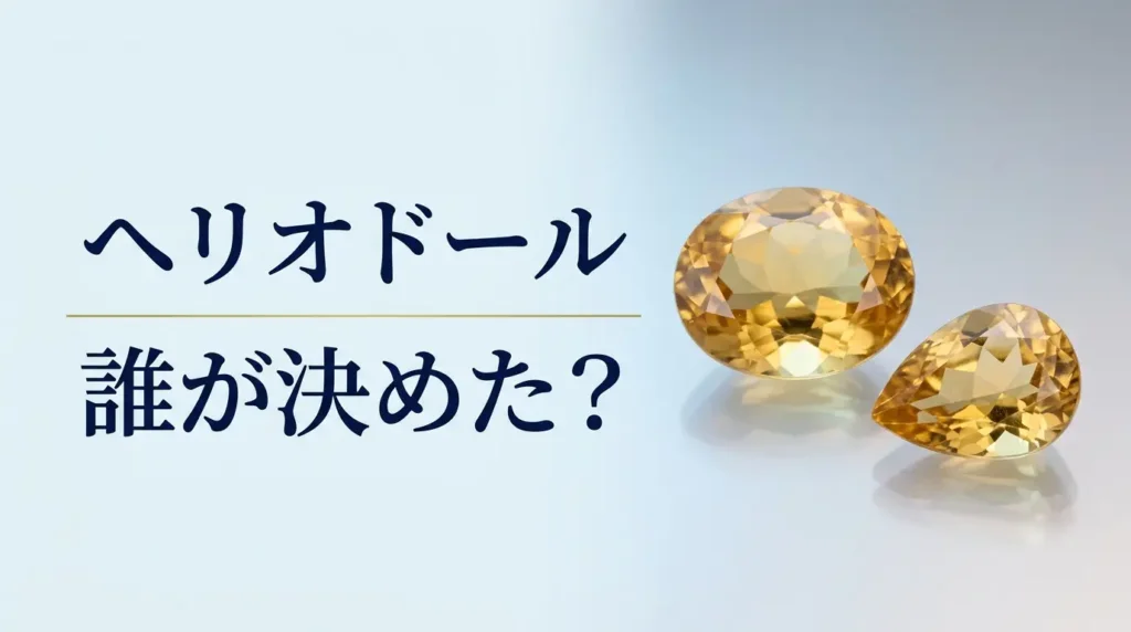 光沢のある面に置いた、黄金色のヘリオドールのルース2粒の写真